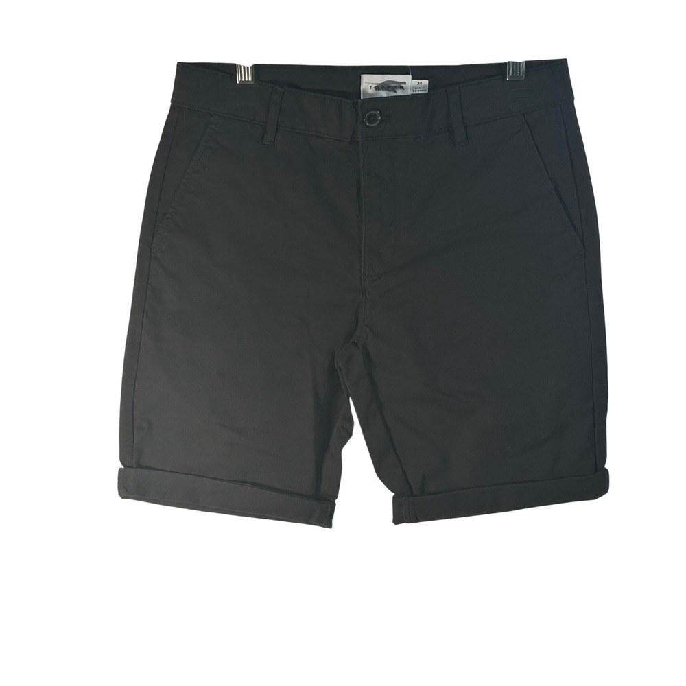 Topman Mens Black Chino Shorts Size 30 Slim Fit Rolled Cuff Cotton Stretch